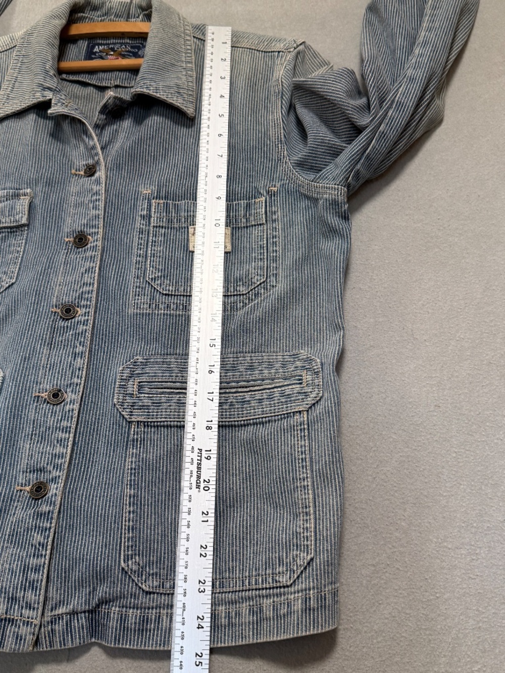 American Living Hickory Stripe Denim Chore Jacket Blue White Workwear Women XL - Picture 5 of 11